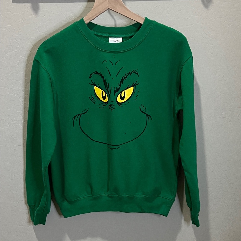 The Grinch Sweatshirt Top Pullover Green Christmas Ugly Dr Seuss Dark Face